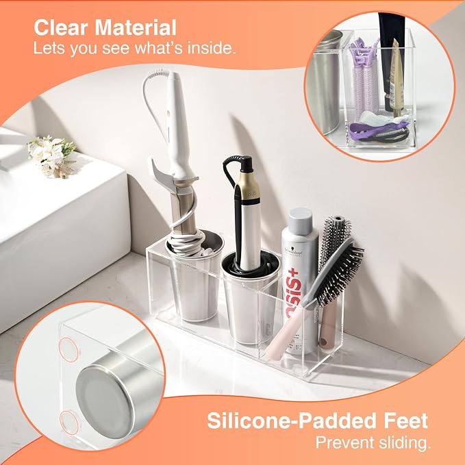 Acrylic Hair Tool Organizer, Curling Iron Holder Countertop, Hair Dryer - Image 3