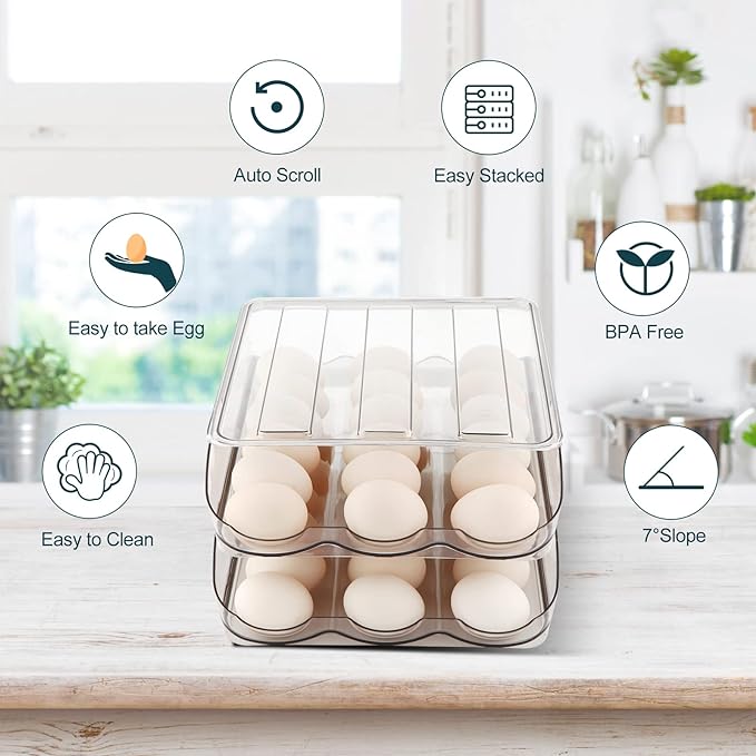 Egg Holder for Fridge, Automatically Rolling Egg Storage Container for - Image 5