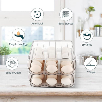 Egg Holder for Fridge, Automatically Rolling Egg Storage Container for - Image 5