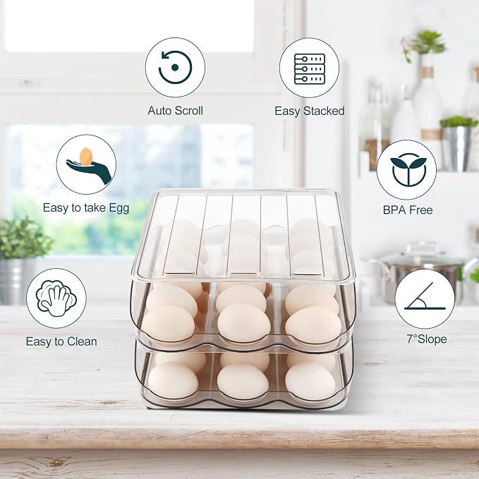 Egg Holder for Fridge, Automatically Rolling Egg Storage Container for - Image 5