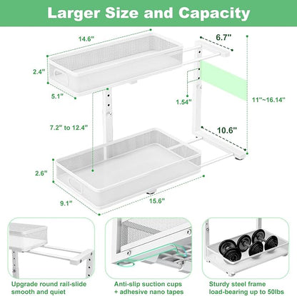 Under Sink Organizer 2 Pack, High Adjustable 2 Tier Under Sink Organizers and - Image 4
