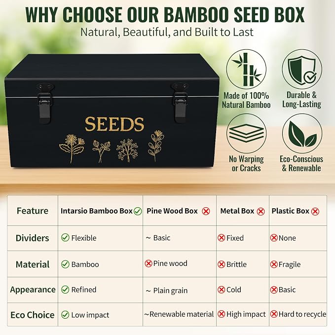 Large Bamboo Wood Seed Storage Organizer Box - Image 5