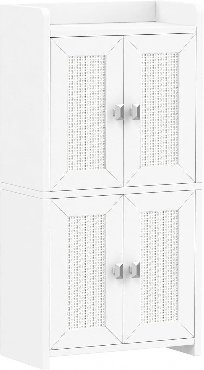 Akxomel 15" Rattan Small Bathroom Cabinet 4 Doors Adjustable Shelf White | - Image 7
