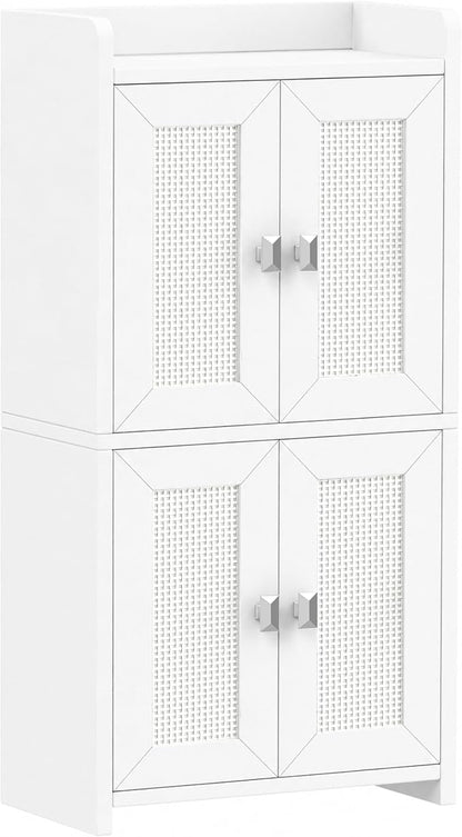 Akxomel 15" Rattan Small Bathroom Cabinet 4 Doors Adjustable Shelf White | - Image 7