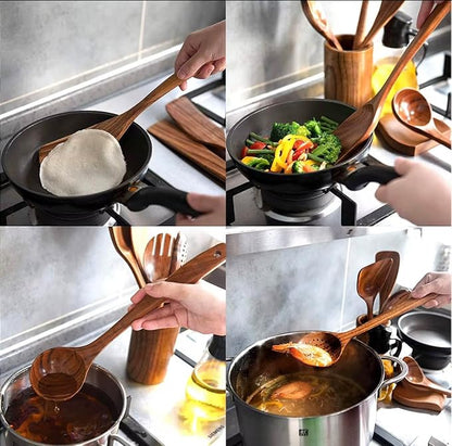 R&C Wooden Kitchen Utensil Set, 9-Piece Teak Cooking Tools - Image 8
