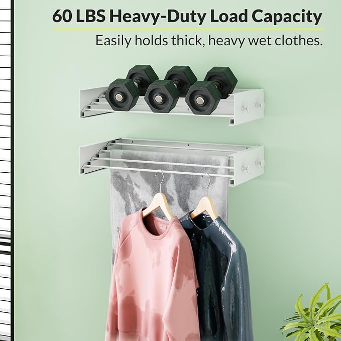 Foldable Wall Mounted Drying Rack, Stainless Steel Expandable Clothes Drying - Image 3