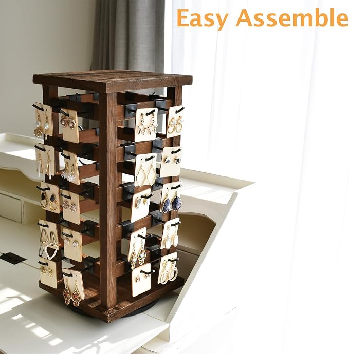 Ikee Design 5 Tiers Easy Assemble Wood Rotating Jewelry Display Tower - Image 8