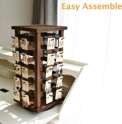 Ikee Design 5 Tiers Easy Assemble Wood Rotating Jewelry Display Tower - Image 8