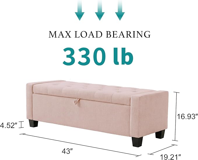 Huatean Home 43" Ottoman with Storage, Upholstered Entryway Bench with Seating - Image 2