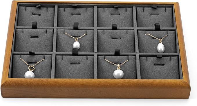 Oirlv Solid Wood 12 Grid Liner Pendant Jewelry Organizer Tray Jewelry Drawer by Oirlv