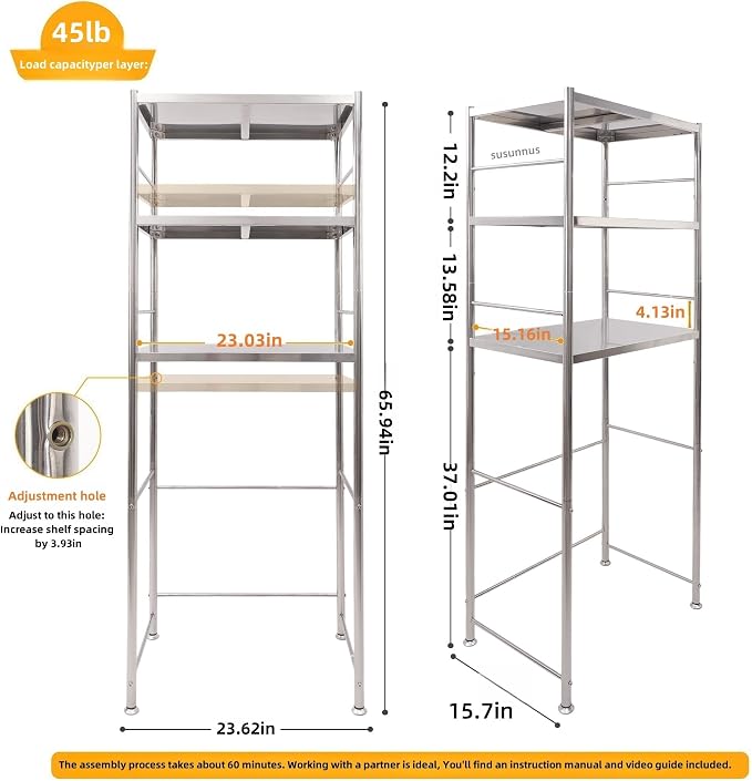 susunnus Stainless Steel Shelf, Kitchen Storage Shelves, Microwave Mini Fridge - Image 2