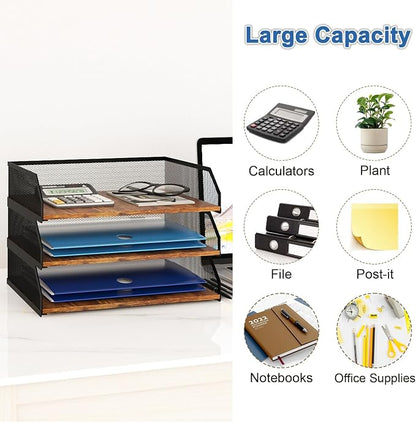 Natwind 3-Tier Stackable Paper Tray, Metal Mesh Desktop Organizer, Paper Sorter - Image 4
