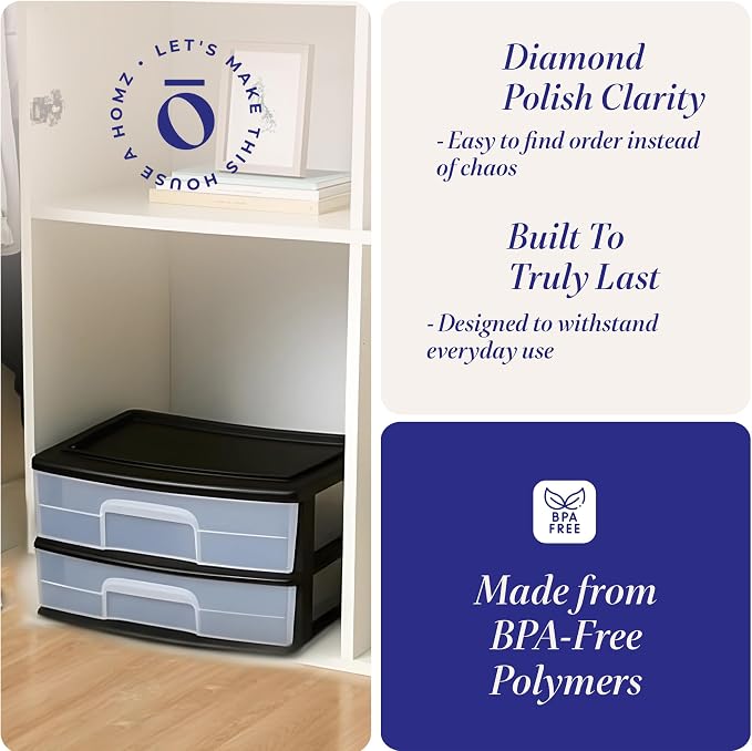 HOMZ 2-Pack Drawer Storage Cart, 2-Tier Wide Clear Plastic Organizer, and - Image 5
