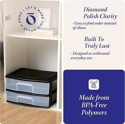 HOMZ 2-Pack Drawer Storage Cart, 2-Tier Wide Clear Plastic Organizer, and - Image 5