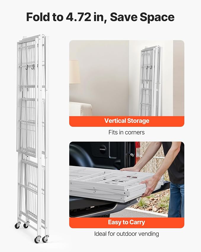 VEVOR 4-Tier Foldable Storage Shelf, 36W x 21D x 60 H Inch Folding Metal Rack - Image 7