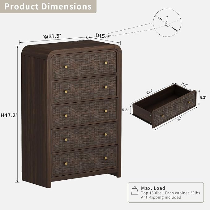 Oak&Sparrow 5 Drawer Tall Dresser - Image 2