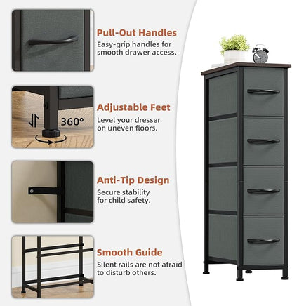 Somdot Narrow Dresser for Bedroom, 4 Drawer Storage Cabinet, Charcoal Grey | - Image 5