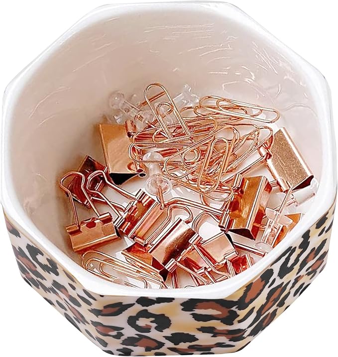 Ceramic Paper Clip Holder Gold Line Paper Clip Dispenser Organizer - Image 4