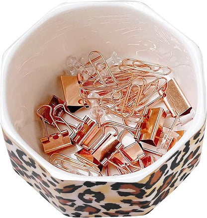 Ceramic Paper Clip Holder Gold Line Paper Clip Dispenser Organizer - Image 4