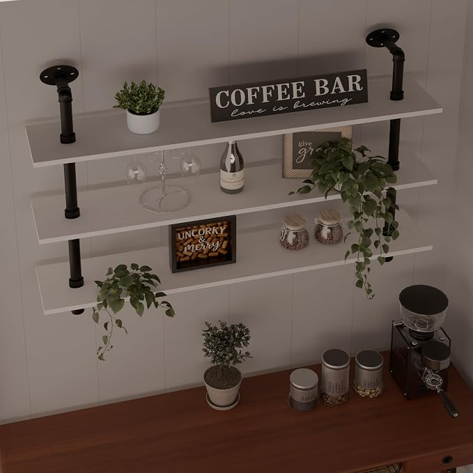 HDDFER Floating Bookshel Industrial Pipe Shelving Pipe Shelves Rustic White - Image 3