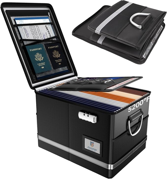 Fireproof Document Box, 5200°F File Organizer Box by ZOOPIP