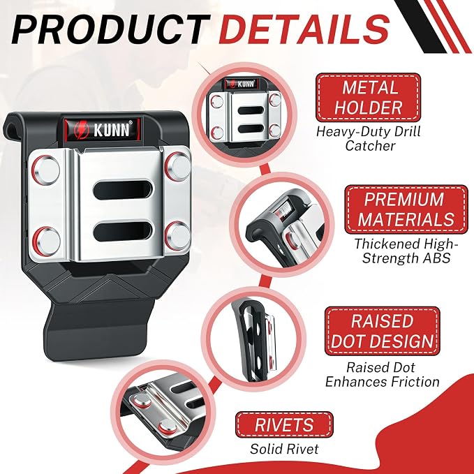 KUNN Drill Holder for Tool Belt, Drill Belt Clip & Tape Measure Holster | - Image 3