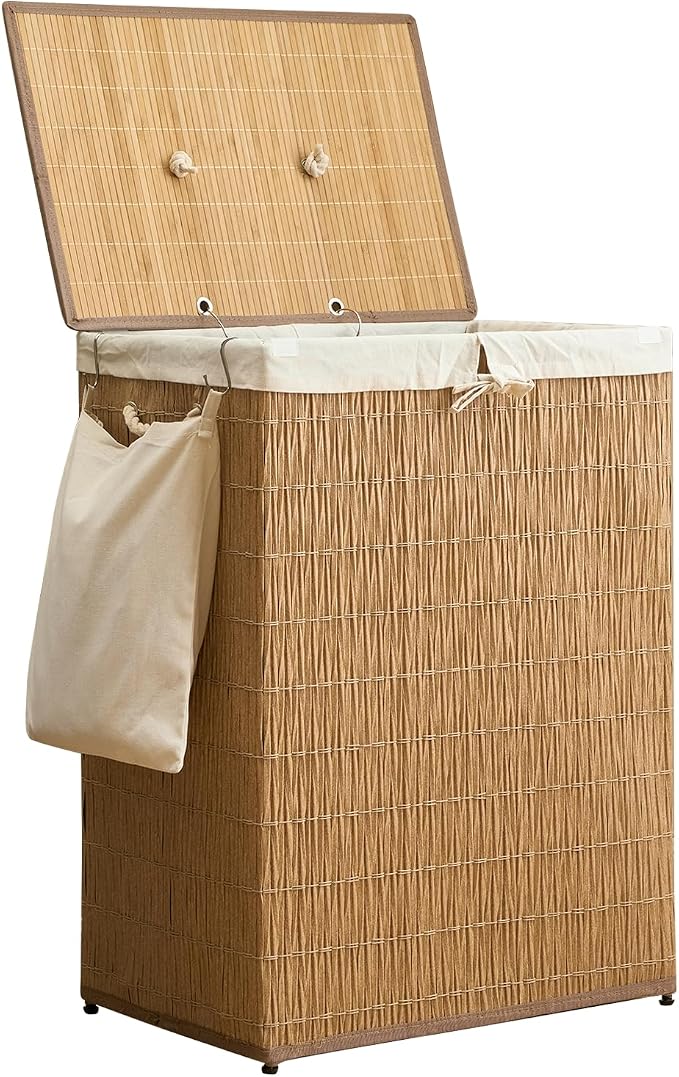 Laundry Hamper with Lid, 52.8 Gallon Large Laundry Basket 2 Removable Liner Bags by Hiagnete