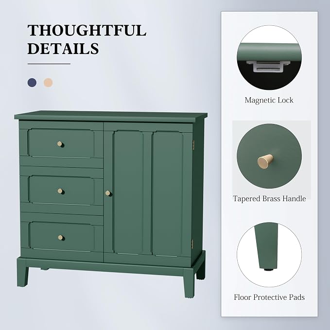 HLR Accent Cabinet with 3 Drawers and Door, Wooden Storage Cabinet with Shelves - Image 4