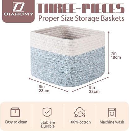 OIAHOMY 9”x9”x7” Storage Cubes, Cotton Rope Woven Baskets - Image 2