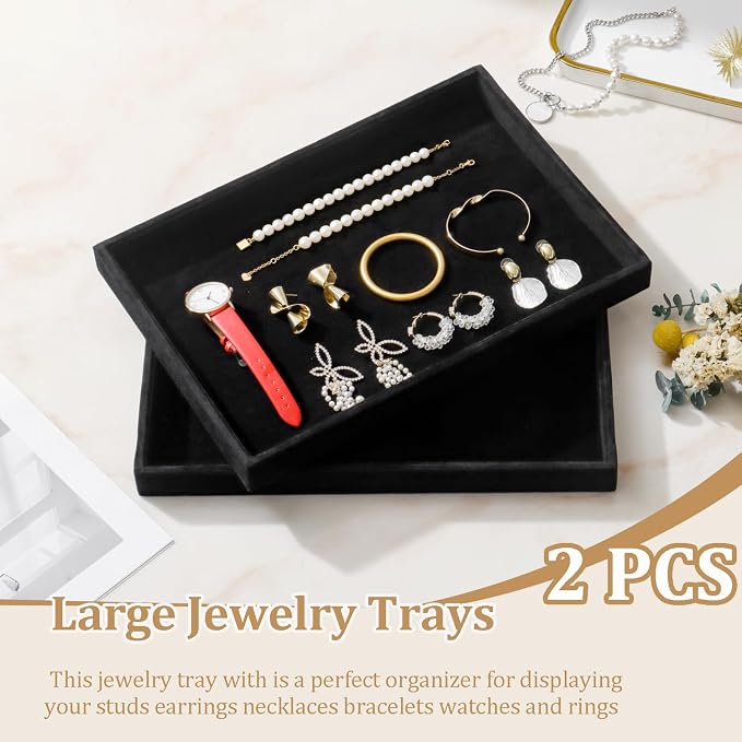 Large Velvet Jewelry Tray 2 Pack Stackable Jewelry Display Drawer Inserts Trays - Image 2