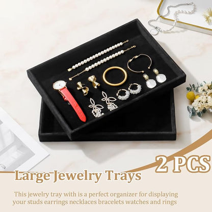 Large Velvet Jewelry Tray 2 Pack Stackable Jewelry Display Drawer Inserts Trays - Image 2