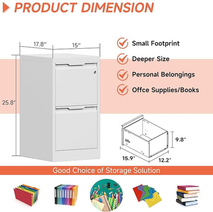 Metal Filing Cabinet with Lock, Vertical File Cabinet 2 Drawer, Lockable File - Image 2