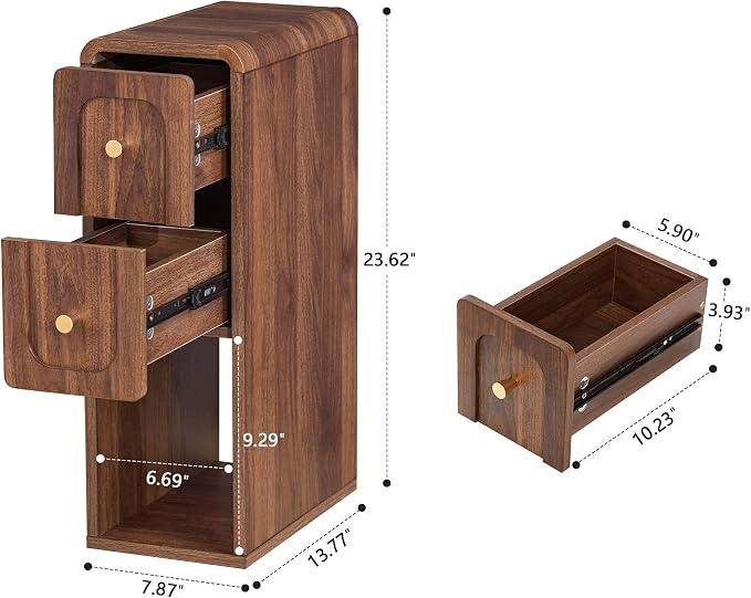 Narrow Nightstand with 2 Drawers, Small Bedside Tables, Mid-Century Modern Slim - Image 2