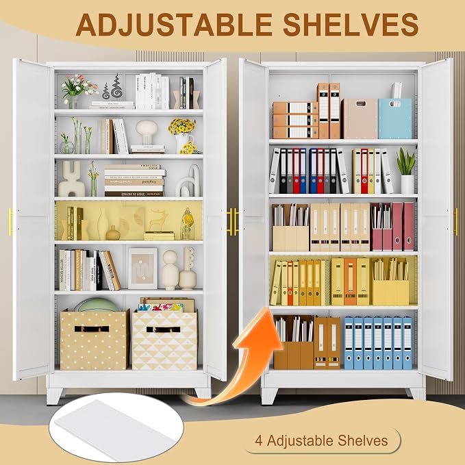 75" White Tall Metal Storage Cabinet - Image 4