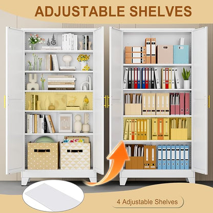 75" White Tall Metal Storage Cabinet - Image 4