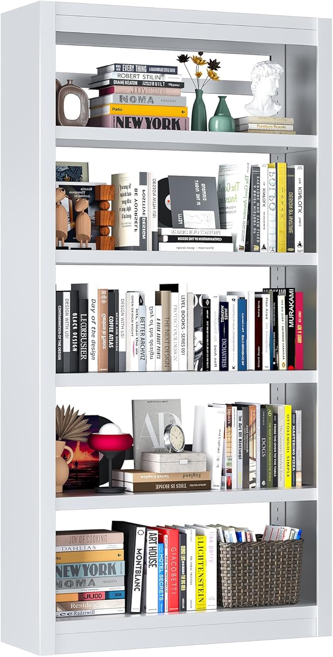 Bookcase, 5-Shelf Industrial Bookshelf, Large Storage Space, Adjustable by LyAosdFu