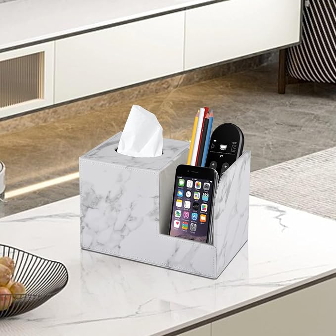 PU Leather Tissue Box Cover Square-Multifunctional Bathroom Tissue Box - Image 5
