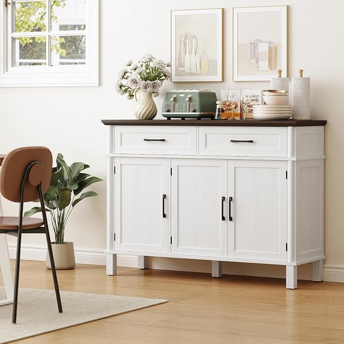 48 Inches Buffet Cabinet with Storage, Farmhouse Sideboard Buffet w/2 Drawers - Image 3