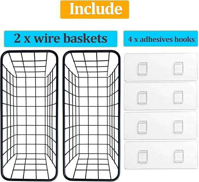 2 Set Adhesive Hanging Wall Basket Inside Cabinet Door Organizer, Wall Storage - Image 3