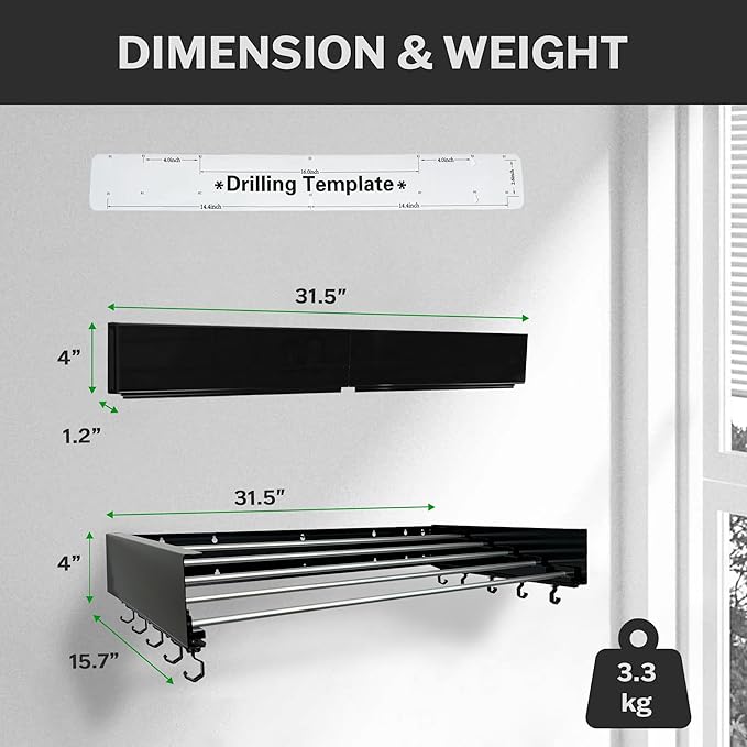 Wall Mounted Laundry Drying Rack, Retractable & Foldable, 31.5" Wide, 13.2 - Image 2