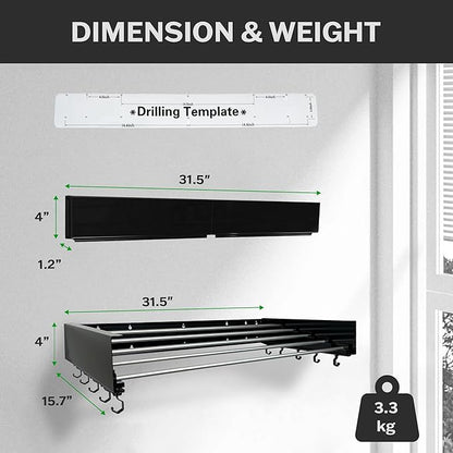 Wall Mounted Laundry Drying Rack, Retractable & Foldable, 31.5" Wide, 13.2 - Image 2