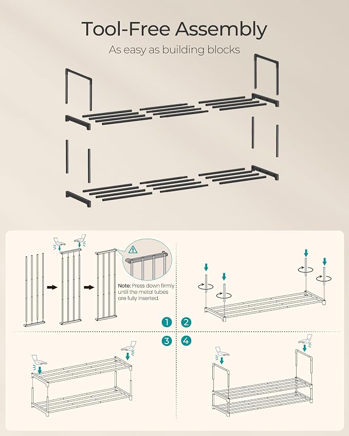 SONGMICS Shoe Rack, 2-Tier Shoe Organizer, Metal Storage Shelf, Upright or - Image 5