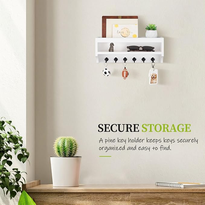 Nekon Key Holder Wall Mount, 12.8" W x 5.6" H x 3.7" D Wall Mounted Key and - Image 4