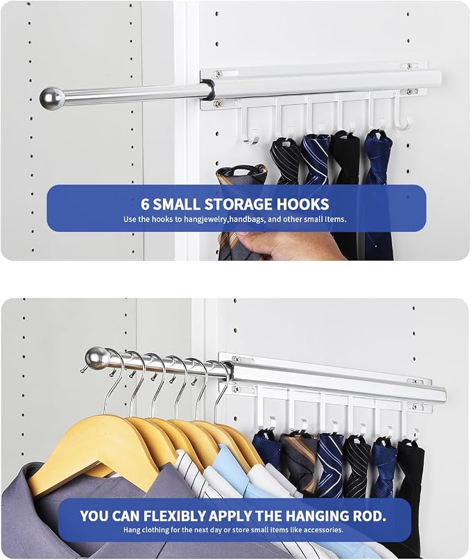 BaiNong Valet Rod for Closets Pull Out 16.5" Silver - Image 3