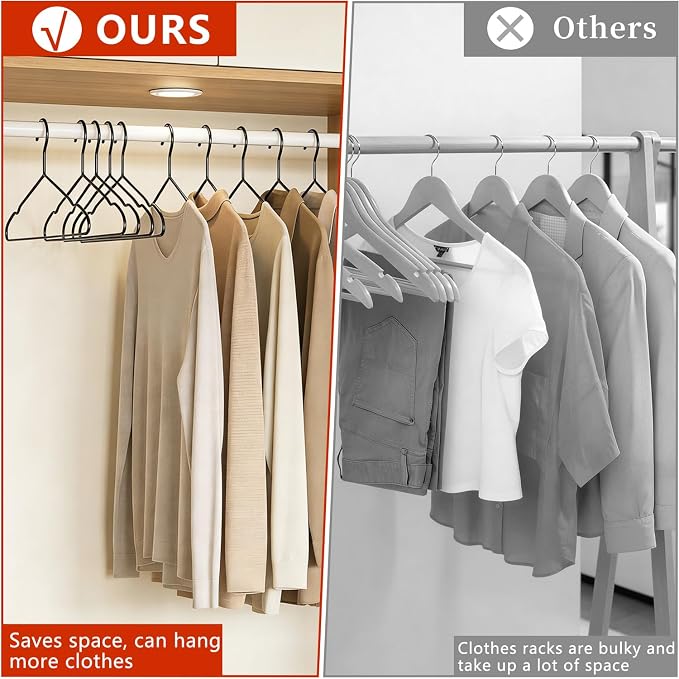 60Pack+10 Clips Luxurious Hanger Set, Upgraded Thicker 16.69" Heavy Duty Metal - Image 6