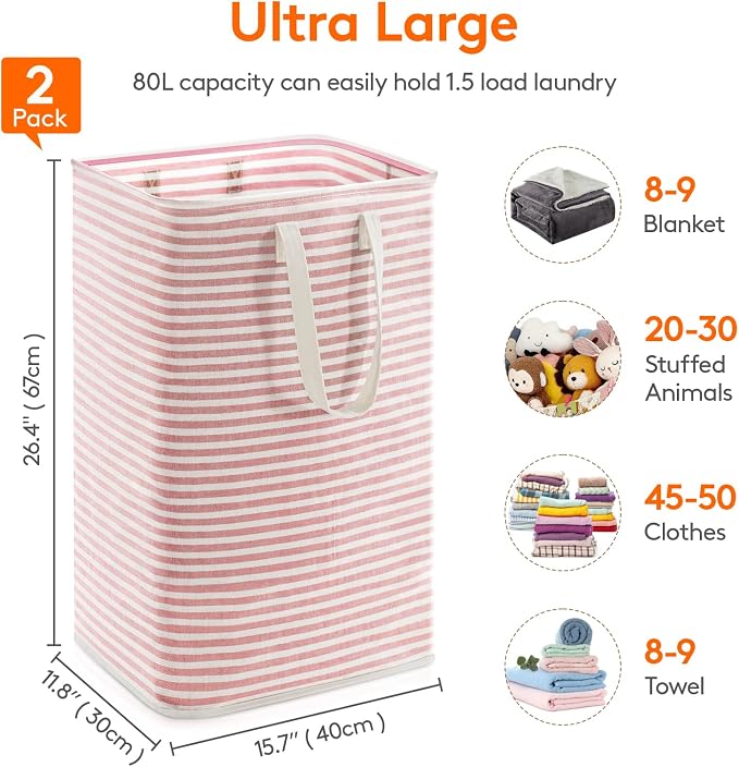Lifewit 2 Pack Laundry Basket 80L Each, Collapsible Clothes Hamper - Image 4