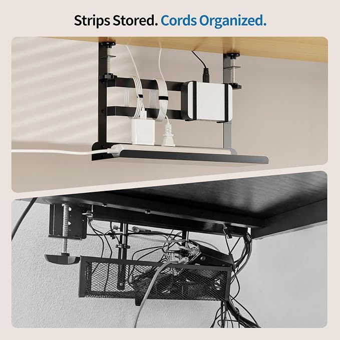 Yecaye Metal Under Desk Cable Management Tray, Clamp-On Desk Shelf | No Drill - Image 2
