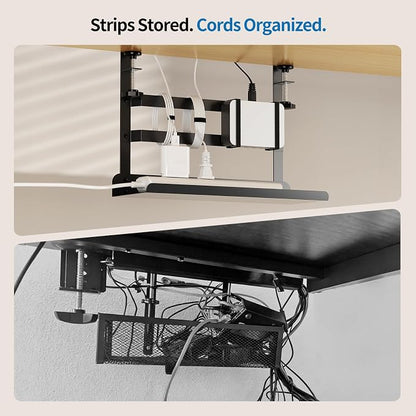 Yecaye Metal Under Desk Cable Management Tray, Clamp-On Desk Shelf | No Drill - Image 2