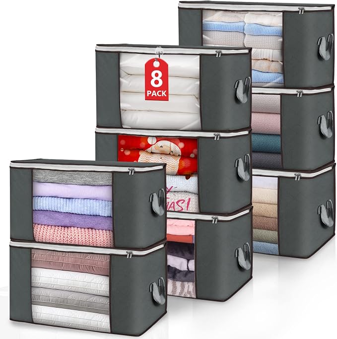 Large Storage Bags, 8 Pack Clothes Storage Bins Foldable Closet Organizers by BuddingJoy-BuildaJoyfulLifeforYou
