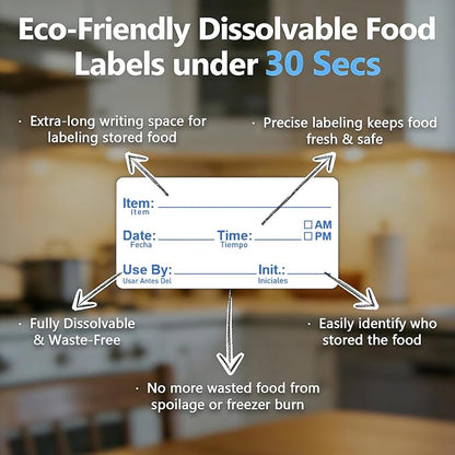 2"x1" Instantly Dissolvable Food Labels Roll 200 Pcs, Fast Dissolve in 30 Sec - Image 3